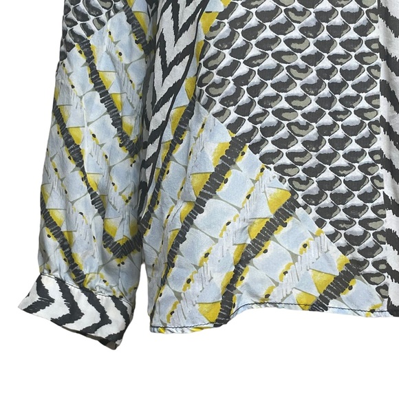 Hale Bob Black /White / Yellow Animal Print 100% Silk Beaded V Neckine Blouse Sm - Picture 11 of 16